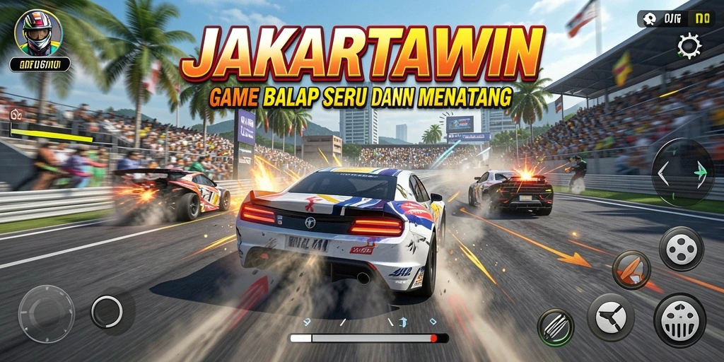 Tampilan gameplay seru JAKARTAWIN saat balapan berlangsung.