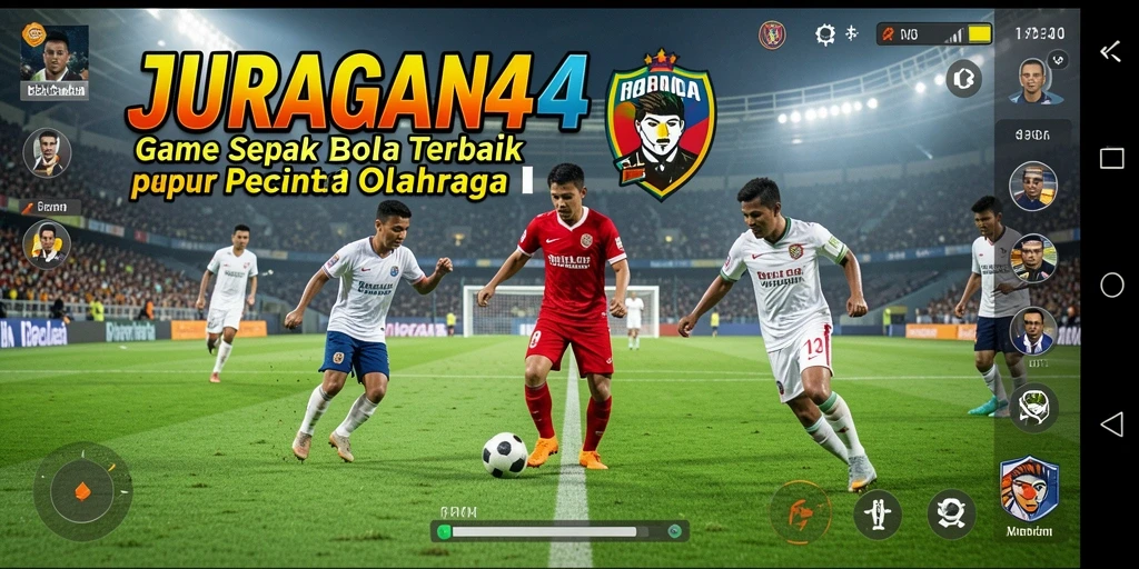 Tampilan utama JURAGAN404 menampilkan aksi pertandingan sepak bola yang mendebarkan.