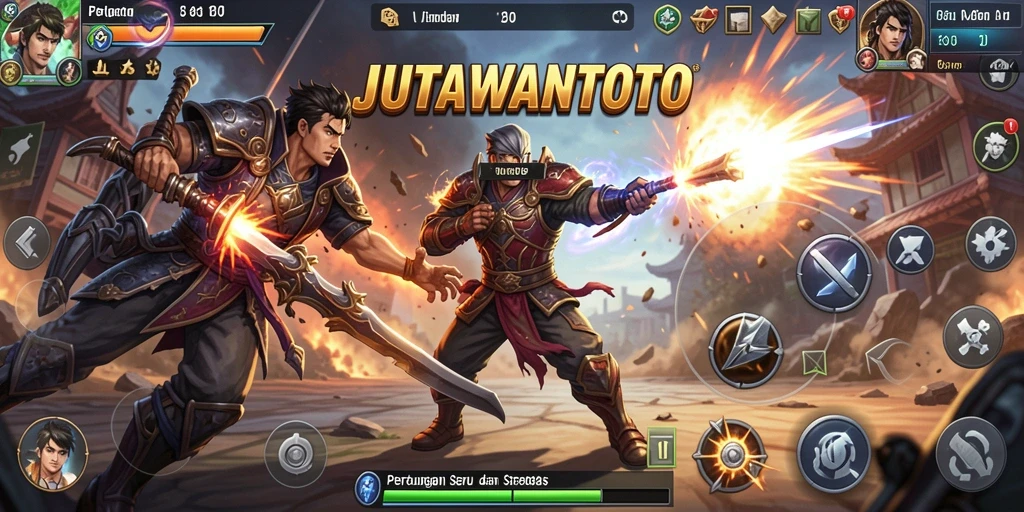 Screenshot utama JUTAWANTOTO menampilkan pertarungan yang mendebarkan.