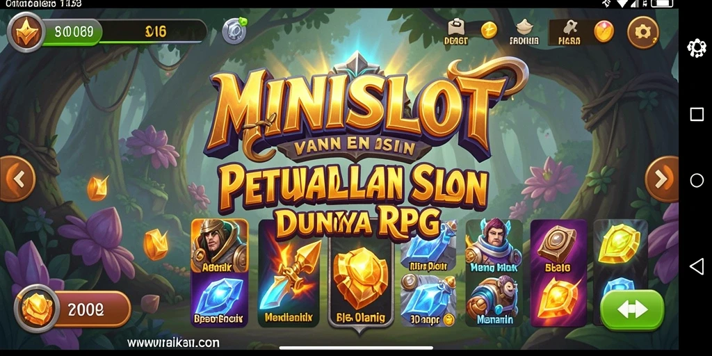 Tangkapan layar gameplay MINISLOT dengan elemen slot dan RPG.
