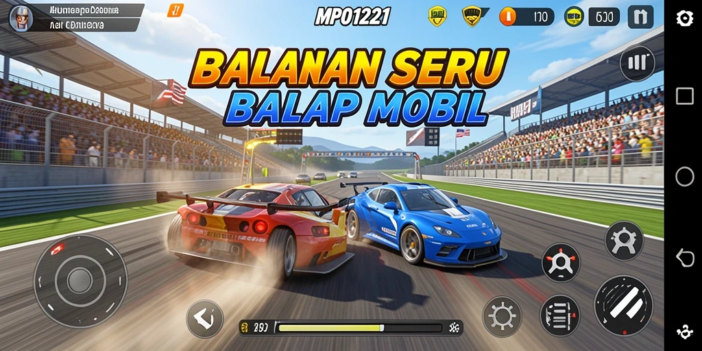 Tampilan gameplay seru di MPO1221 dengan mobil balap cepat.