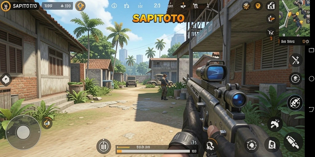 Screenshot utama gameplay SAPITOTO dengan aksi seru TPS.